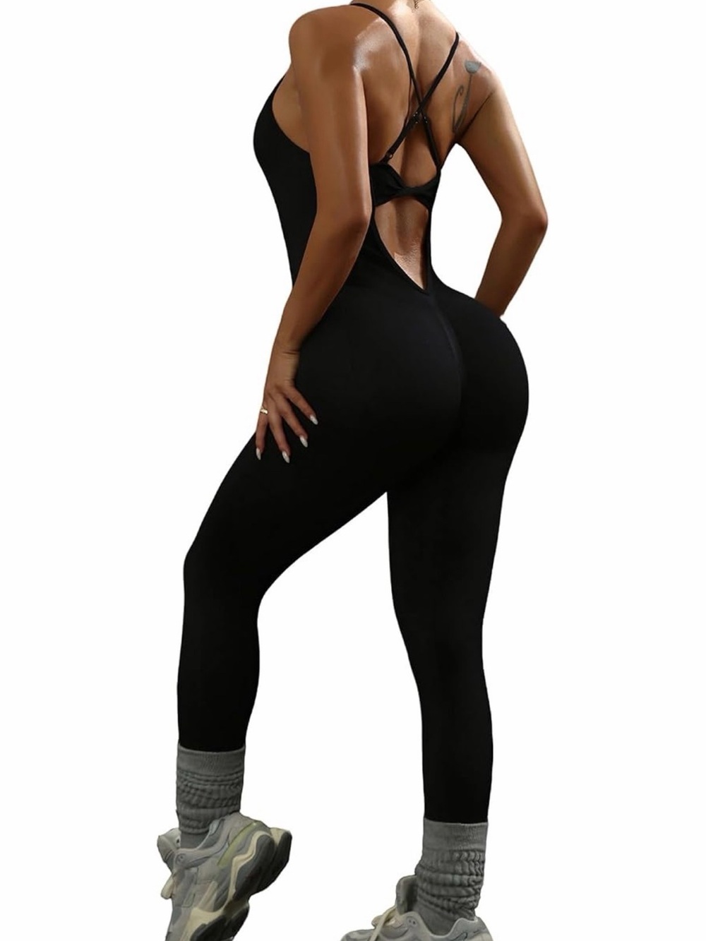 Women’s Black Back Cross Strappy Jumpsuit